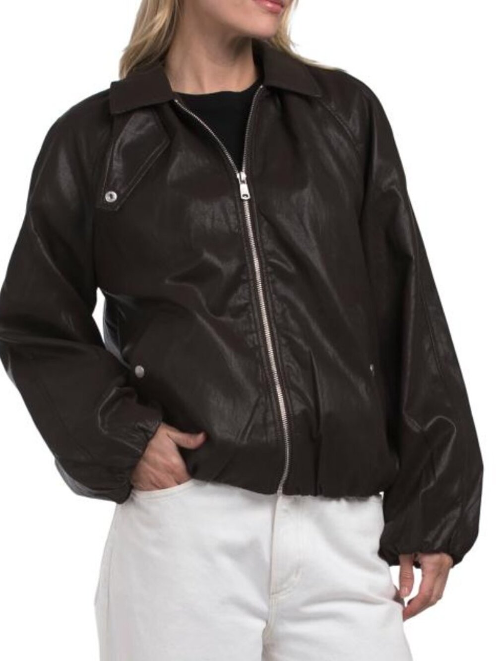 AVEC LES FILLES Zip Front Bubble Hem Jacket